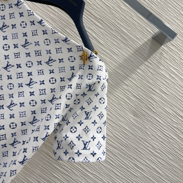 LV 25 Simple T-Shirt White Blue Cotton