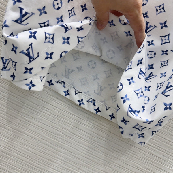 LV 25 Simple T-Shirt White Blue Cotton