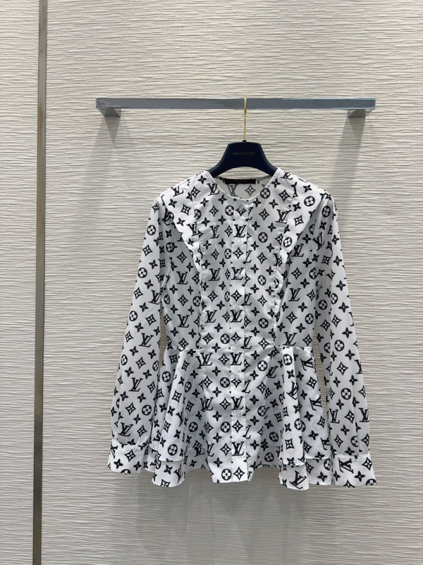 LV 25 Luxurious Advanced Shirt White Blue Polyester