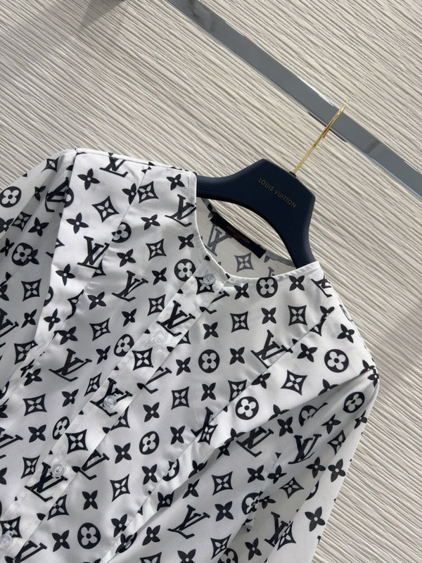 LV 25 Luxurious Advanced Shirt White Blue Polyester