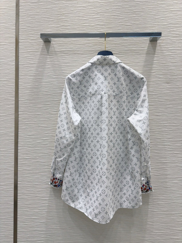 LV 25 Floral Wristband Shirt White Grey Polyester