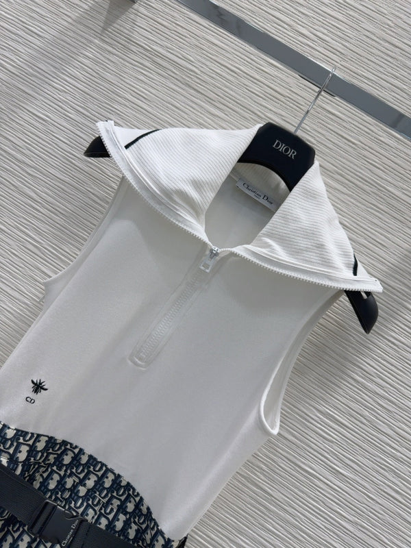 CD 2025 Abito gilet Bianco misto Blu navy Cotone Poliestere