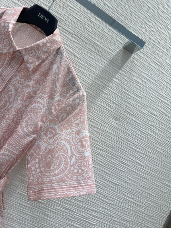 CD 2025 Floral Short Dress Pink Cotton