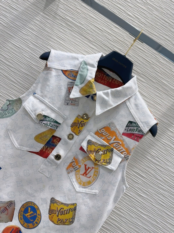 LV 25 Abito con logo unico in cotone multicolore