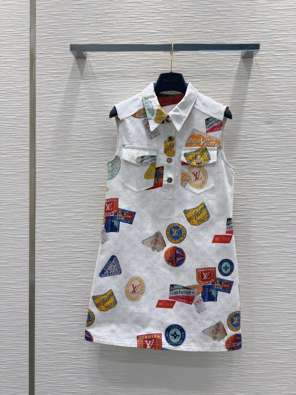 LV 25 Abito con logo unico in cotone multicolore