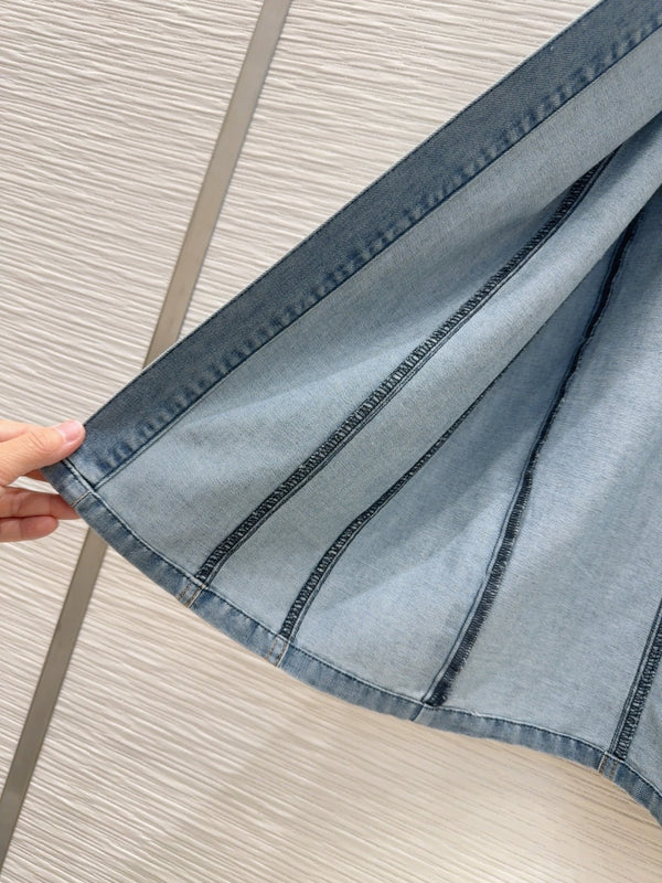 Celine 25 Short-sleeve Denim Dress Blue Cotton