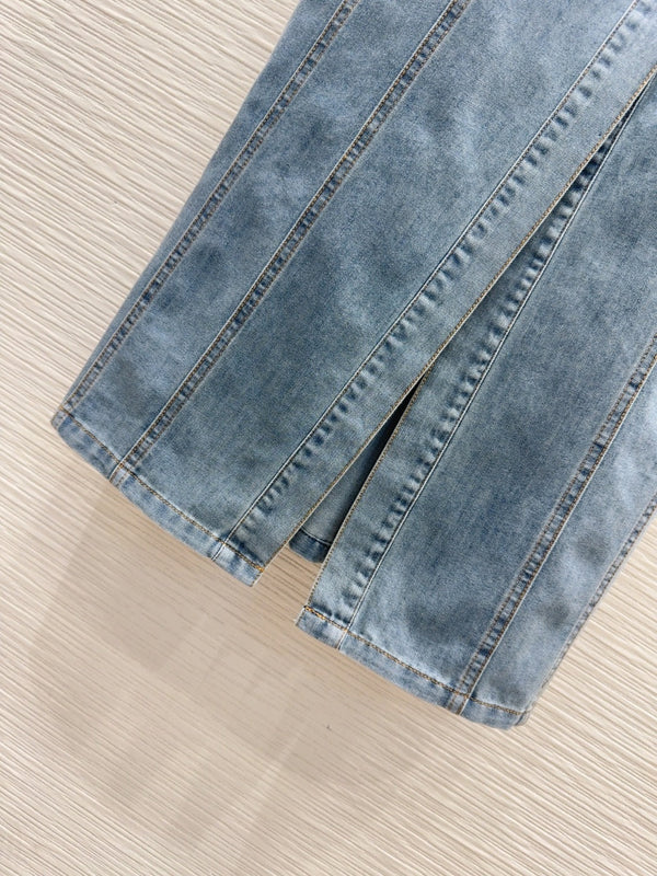 Celine 25 Short-sleeve Denim Dress Blue Cotton