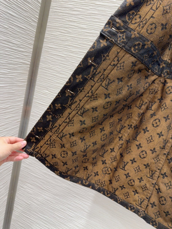 LV 25 Classic Logo Denim Vest Dress Black Cotton