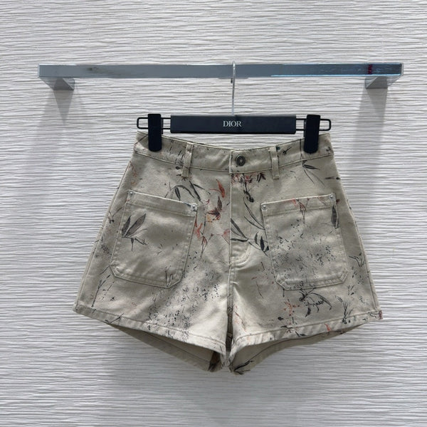 CD 25 Ink And Floral Short Beige Cotton
