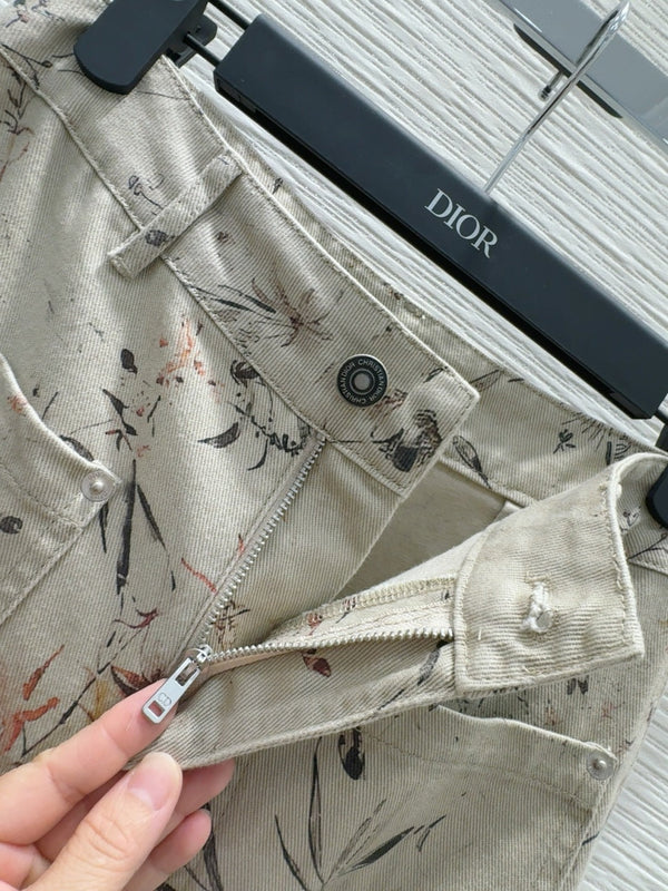 CD 25 Ink And Floral Pant Beige Cotton