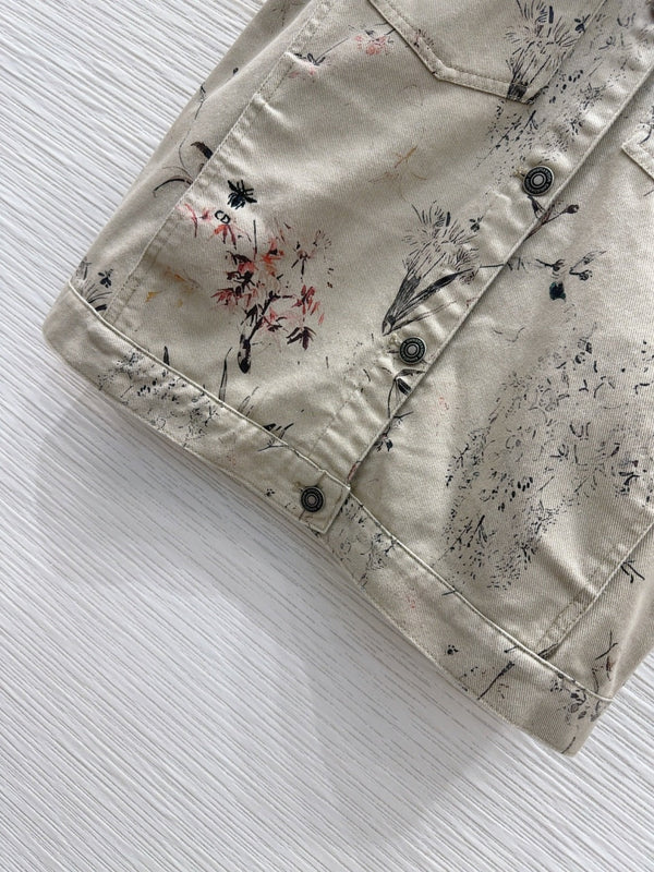 CD 25 Ink And Floral Short Jacket Beige Cotton