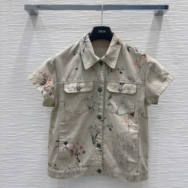 CD 25 Ink And Floral Short Jacket Beige Cotton