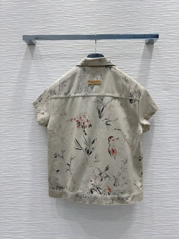 CD 25 Ink And Floral Short Jacket Beige Cotton