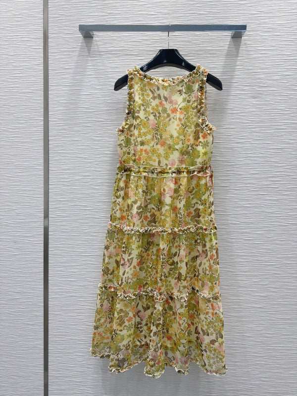 Celine 25 Floral Sleeveless Dress Green mix colors Polyester