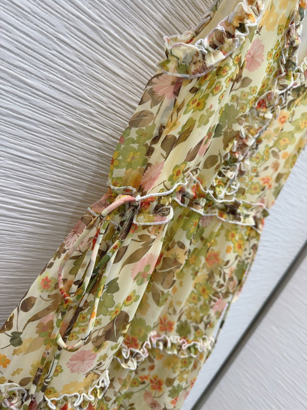 Celine 25 Floral Sleeveless Dress Green mix colors Polyester