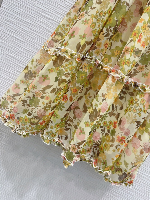 Celine 25 Floral Sleeveless Dress Green mix colors Polyester