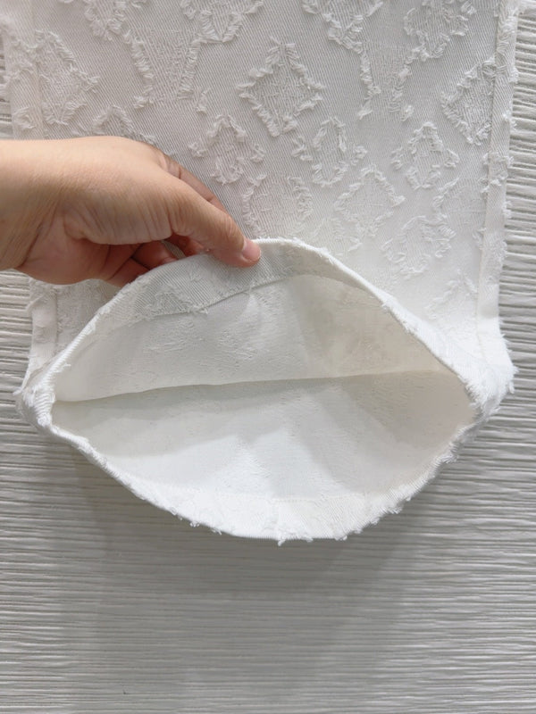 LV 25S Metal Pants Zipper Pants White Cotton