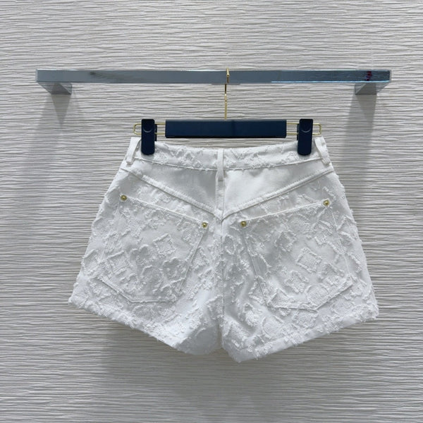 LV 25S Metal Pants Zipper Shorts White Cotton