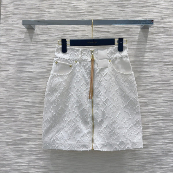 LV 25S Monograw Jacquard Fabric Skirt White Cotton