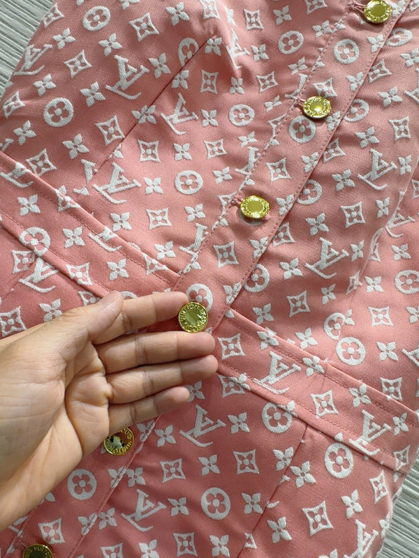 LV 25 White Logo Vest Dress Pink Cotton Wool