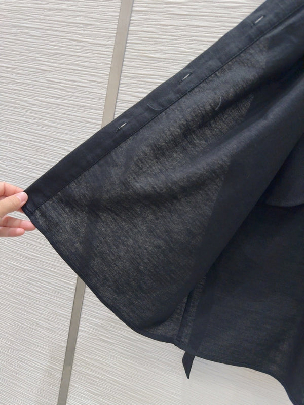 YSL 2025 Shirt Dress Black Flax Cotton