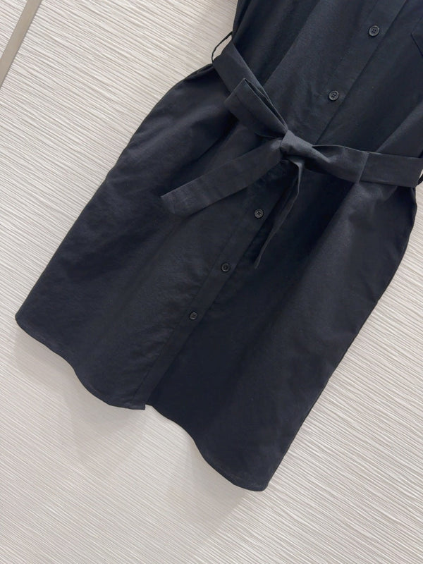 YSL 2025 Shirt Dress Black Flax Cotton