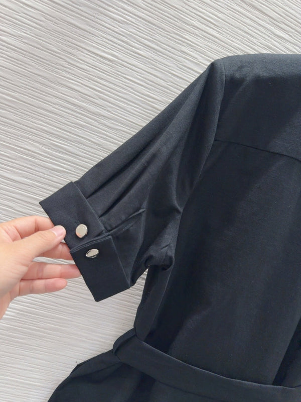 YSL 2025 Shirt Dress Black Flax Cotton