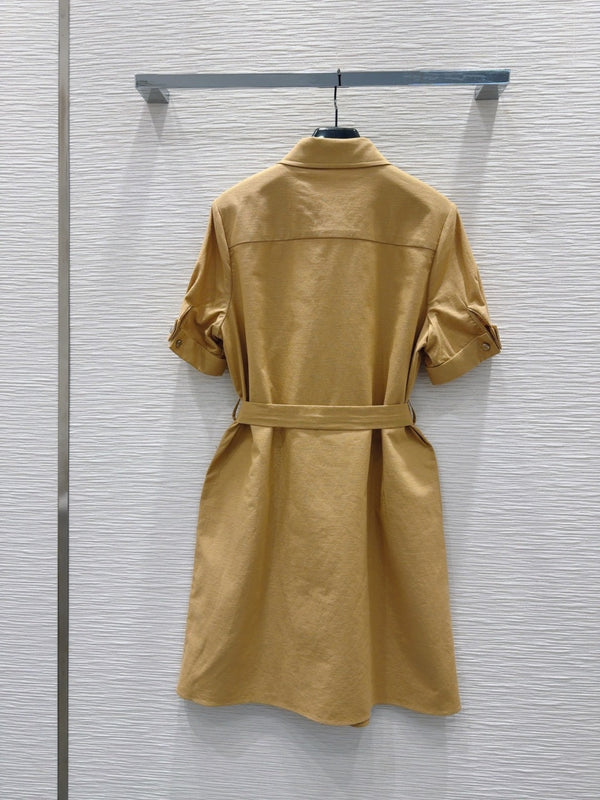 YSL 2025 Shirt Dress Beige Flax Cotton