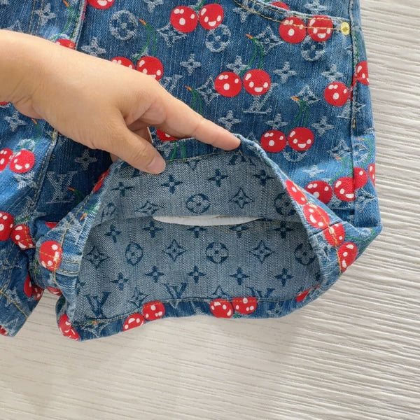 LV 25 Cherry Denim Shorts Blue Cotton