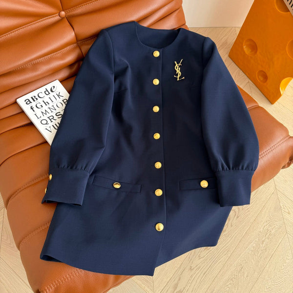 YSL 25 Dress Navy Blue mix Gold Acetate Polyester