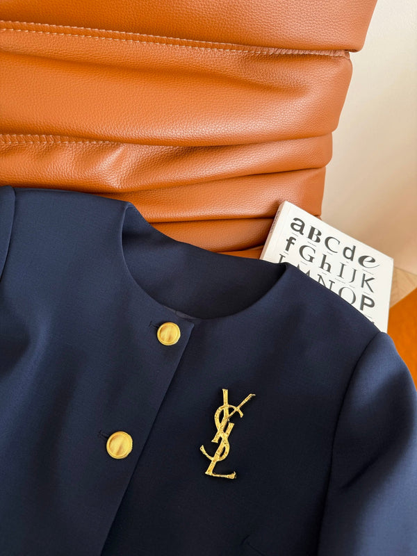 YSL 25 Dress Navy Blue mix Gold Acetate Polyester