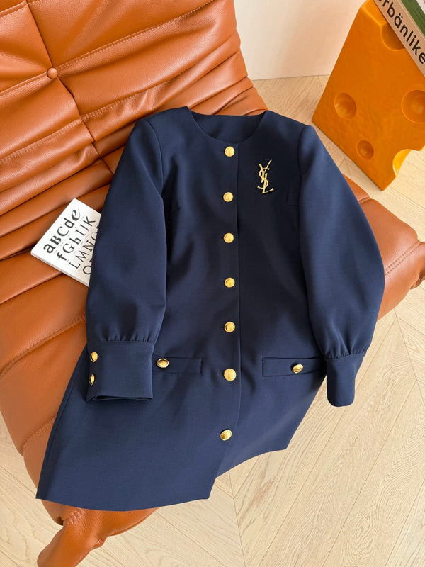 YSL 25 Dress Navy Blue mix Gold Acetate Polyester