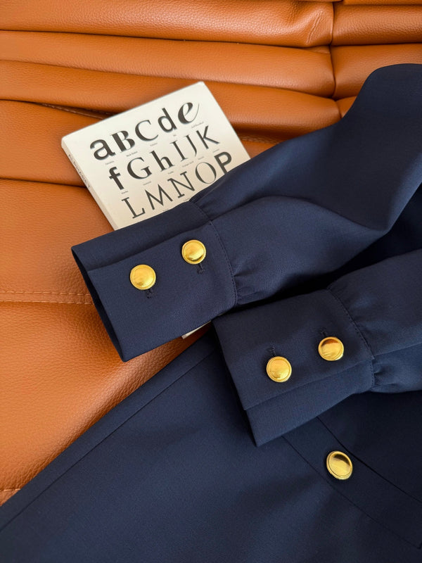 YSL 25 Dress Navy Blue mix Gold Acetate Polyester