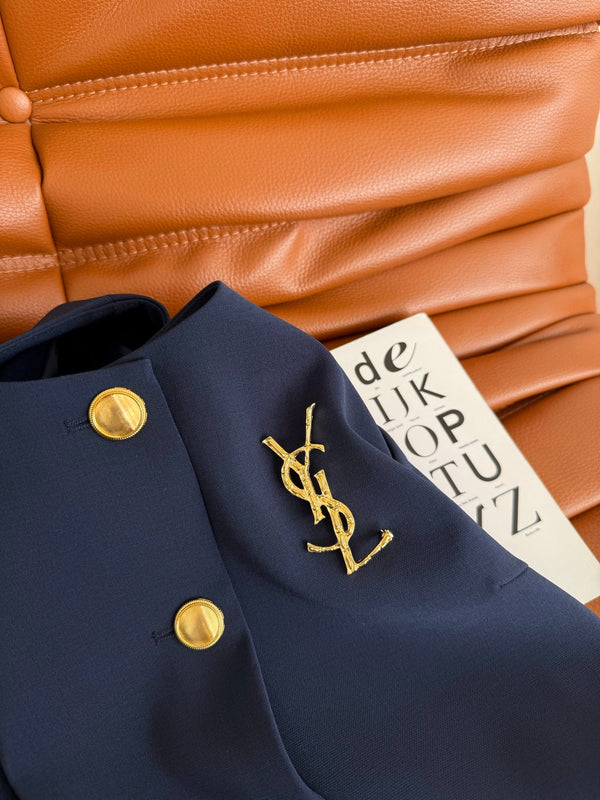 YSL 25 Dress Navy Blue mix Gold Acetate Polyester