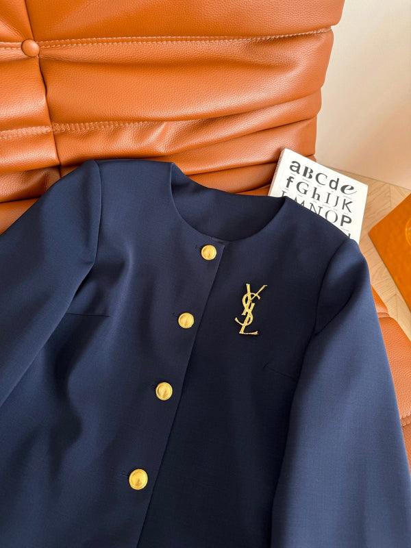 YSL 25 Dress Navy Blue mix Gold Acetate Polyester