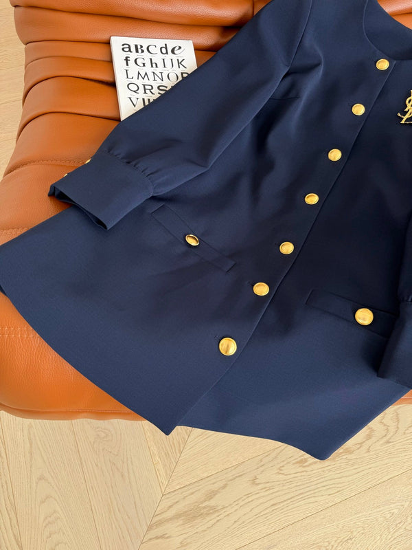 YSL 25 Dress Navy Blue mix Gold Acetate Polyester