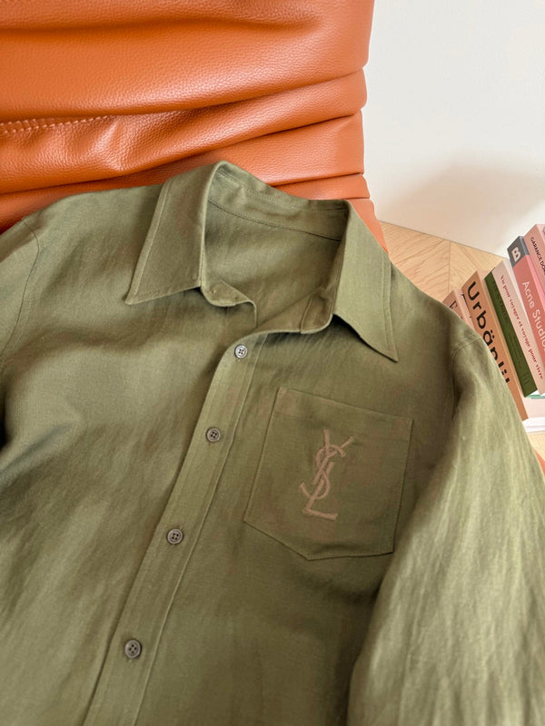 YSL 25 Shirt Green and White Linen