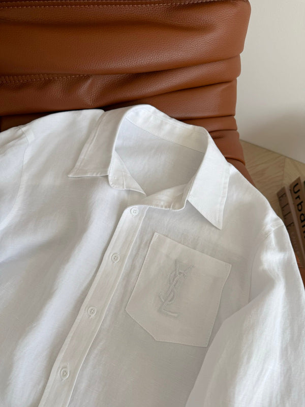 YSL 25 Shirt Green and White Linen