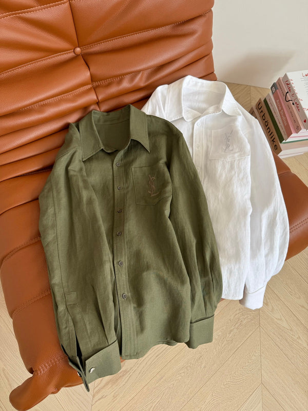 YSL 25 Shirt Green and White Linen