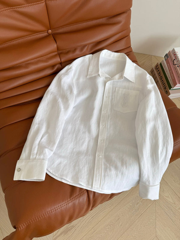 YSL 25 Shirt Green and White Linen