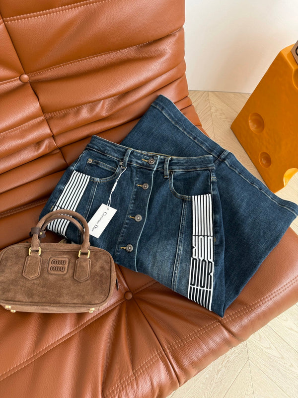 CD 2025 High Waisted Skirt Blue Cotton