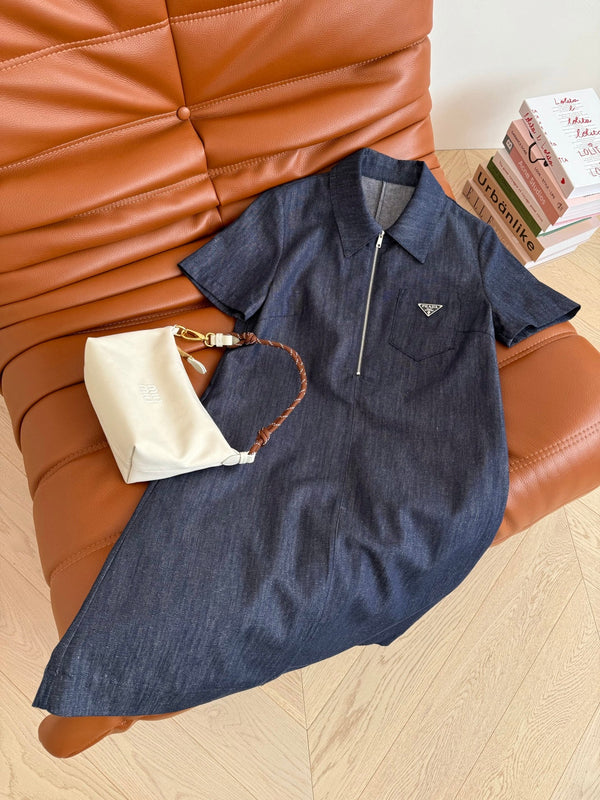 Prada 25 Denim Dress Blue Hemp Fabric