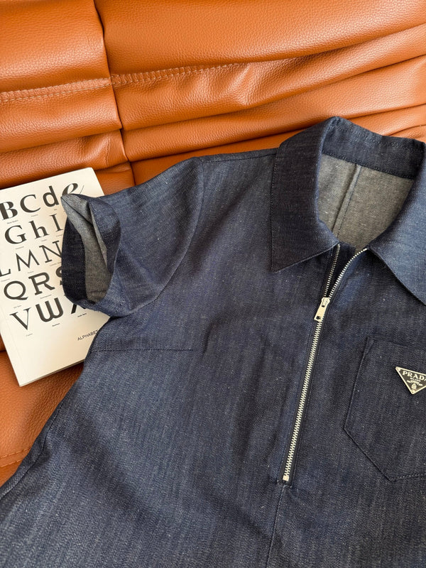 Prada 25 Denim Dress Blue Hemp Fabric