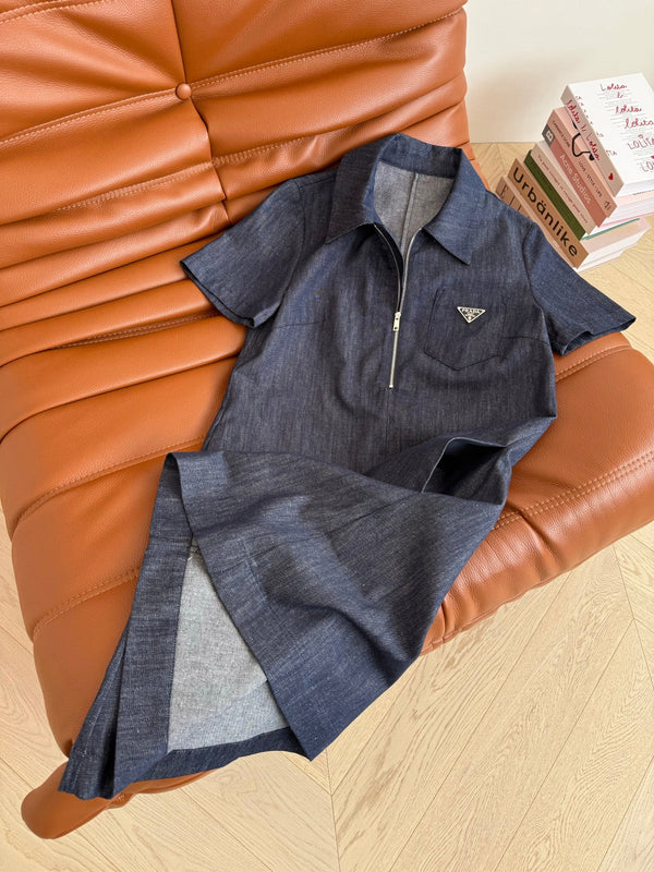 Prada 25 Denim Dress Blue Hemp Fabric
