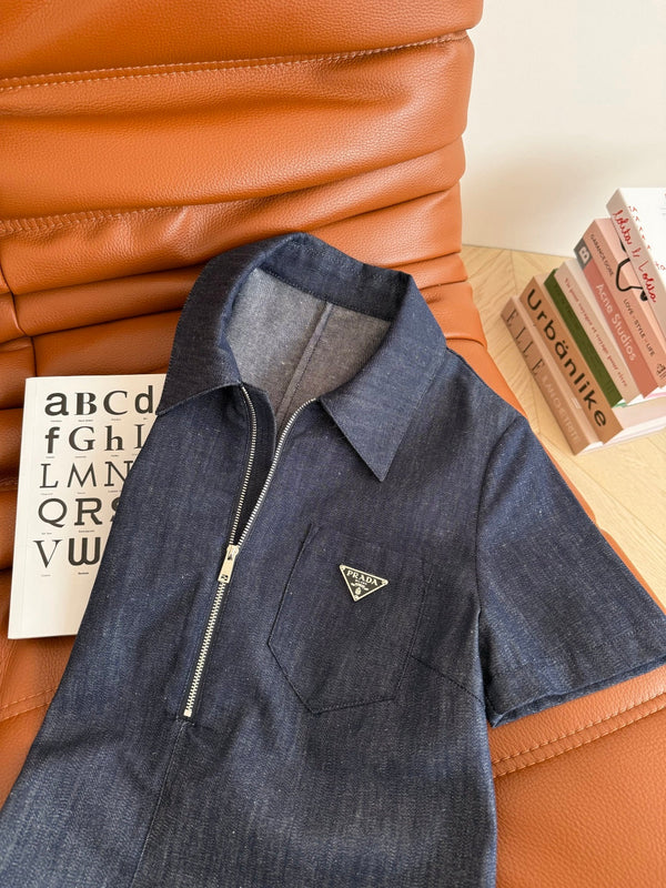 Prada 25 Denim Dress Blue Hemp Fabric