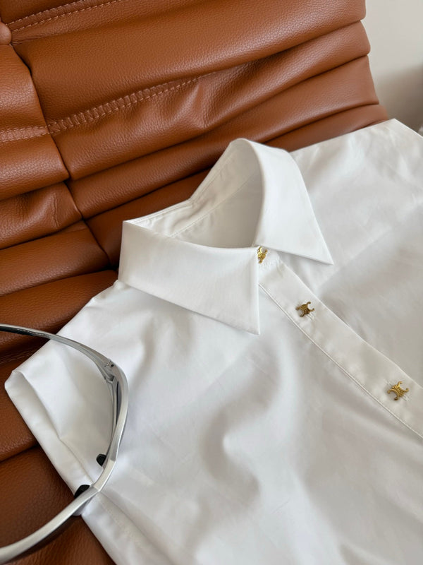 Celine 25 Sleeveless Button-up Shirt White Cotton