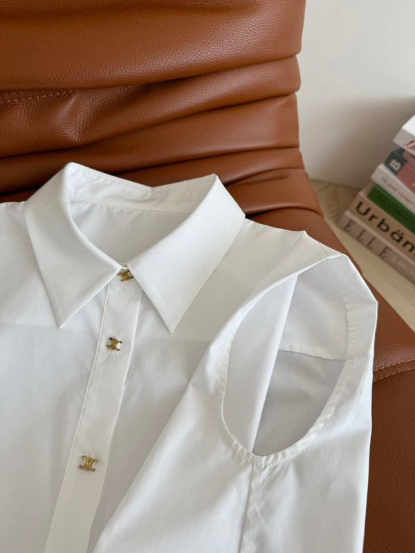 Celine 25 Sleeveless Button-up Shirt White Cotton