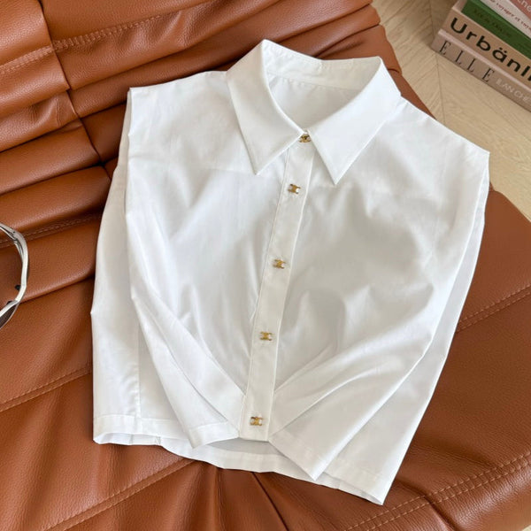 Celine 25 Sleeveless Button-up Shirt White Cotton