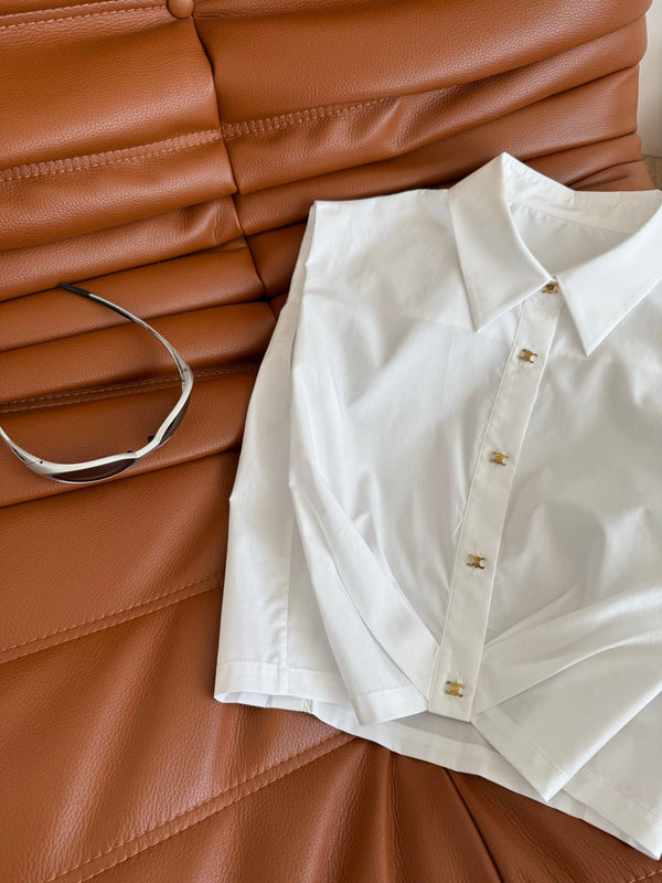 Celine 25 Sleeveless Button-up Shirt White Cotton