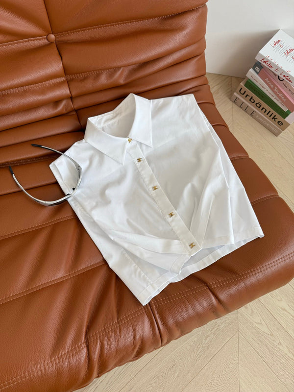 Celine 25 Sleeveless Button-up Shirt White Cotton